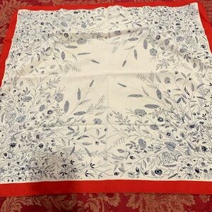 Vintage signed Jim Renoir square stencil floral polyester scarf 30”